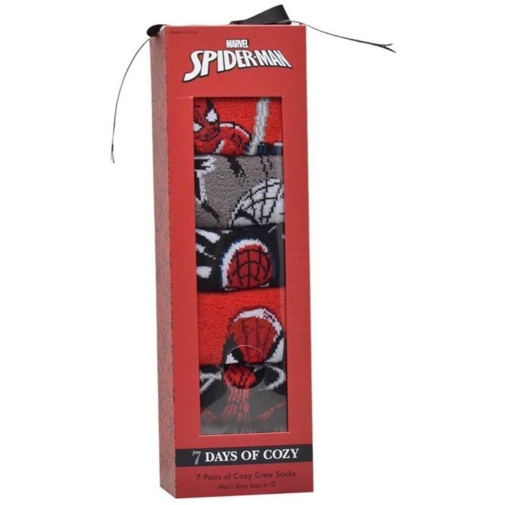 Marvel Spider-Man 7 Days Of Cozy Crew Socks Mens Shoe Size 6-12